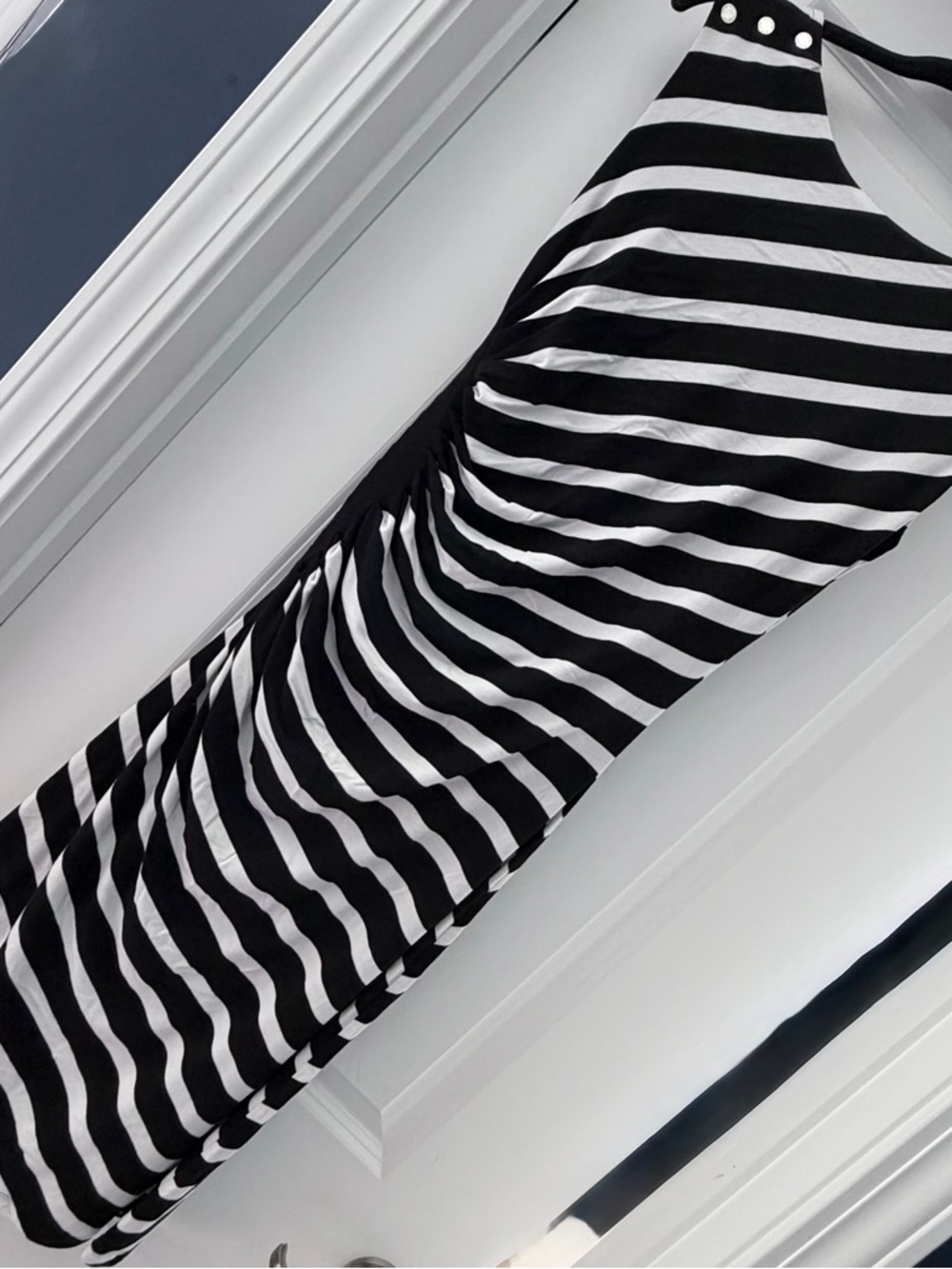 Black and White Striped Gathered BodyCon Dress